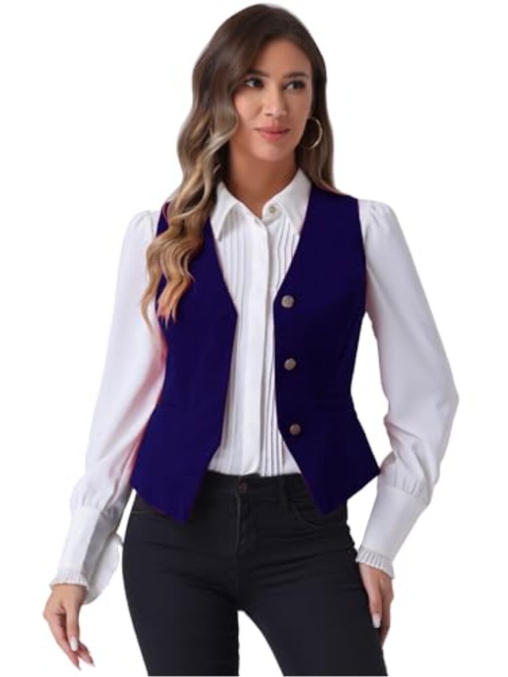 Women's Velvet Waistcoat Vest Button Down V-Neck Suit Vest Office Work